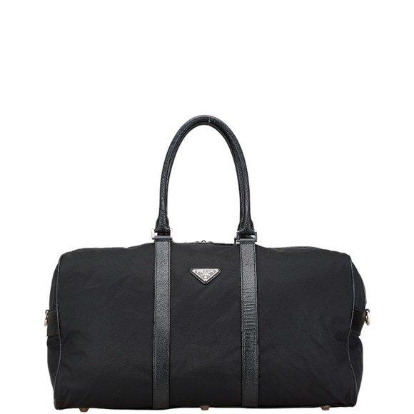 Prada triangle logo plate bag black nylon leather - Picture 1 of 10
